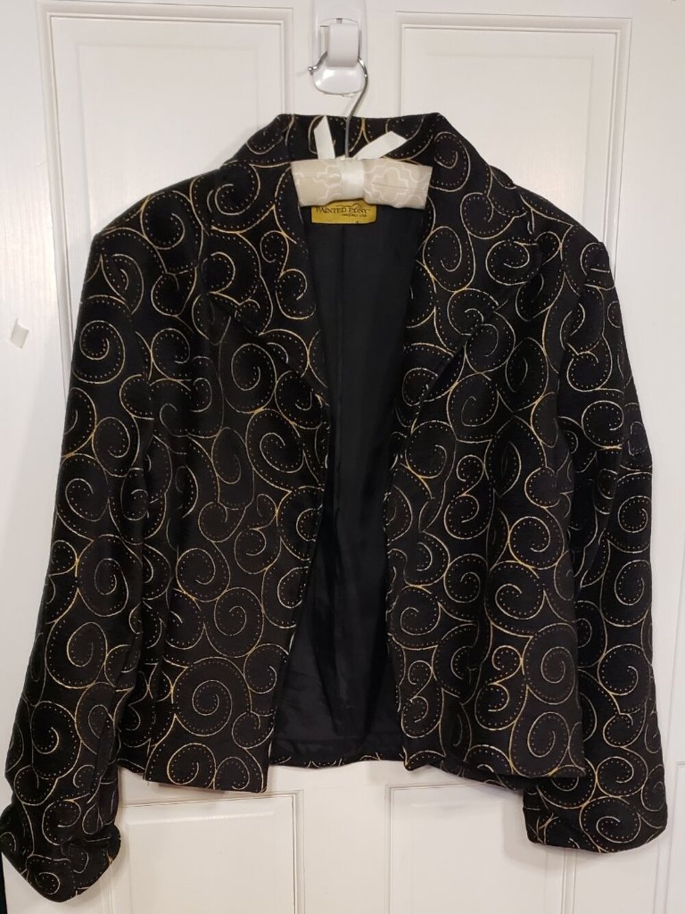 Vintage Painted Pony Black Gold Paisley Tapestry Blazer Jacket USA